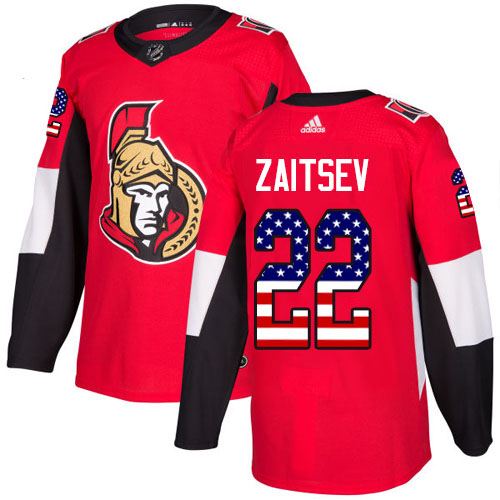 Adidas Ottawa Senators 22 Nikita Zaitsev Red Home Authentic USA Flag Stitched Youth NHL Jersey